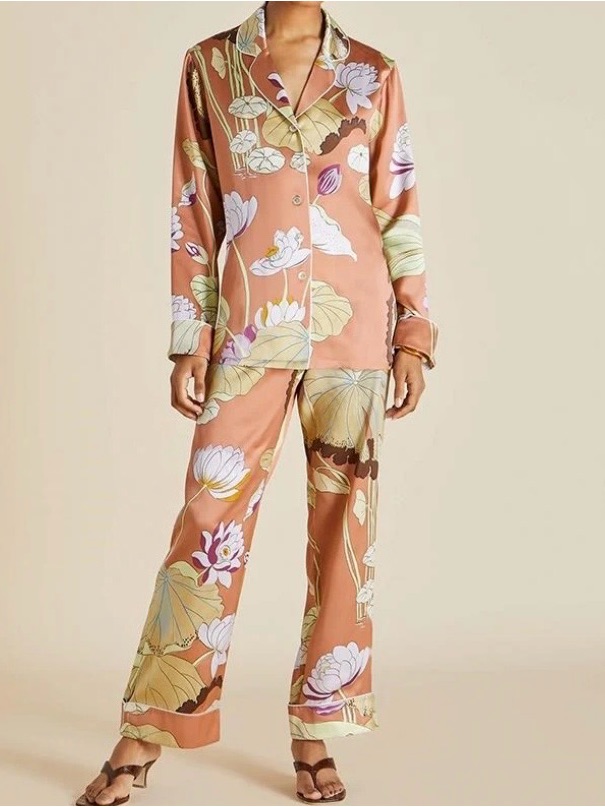 Olivia Von Halle Floral 100% Silk Pajama Set Size Xl Nwt — image 2 of 7